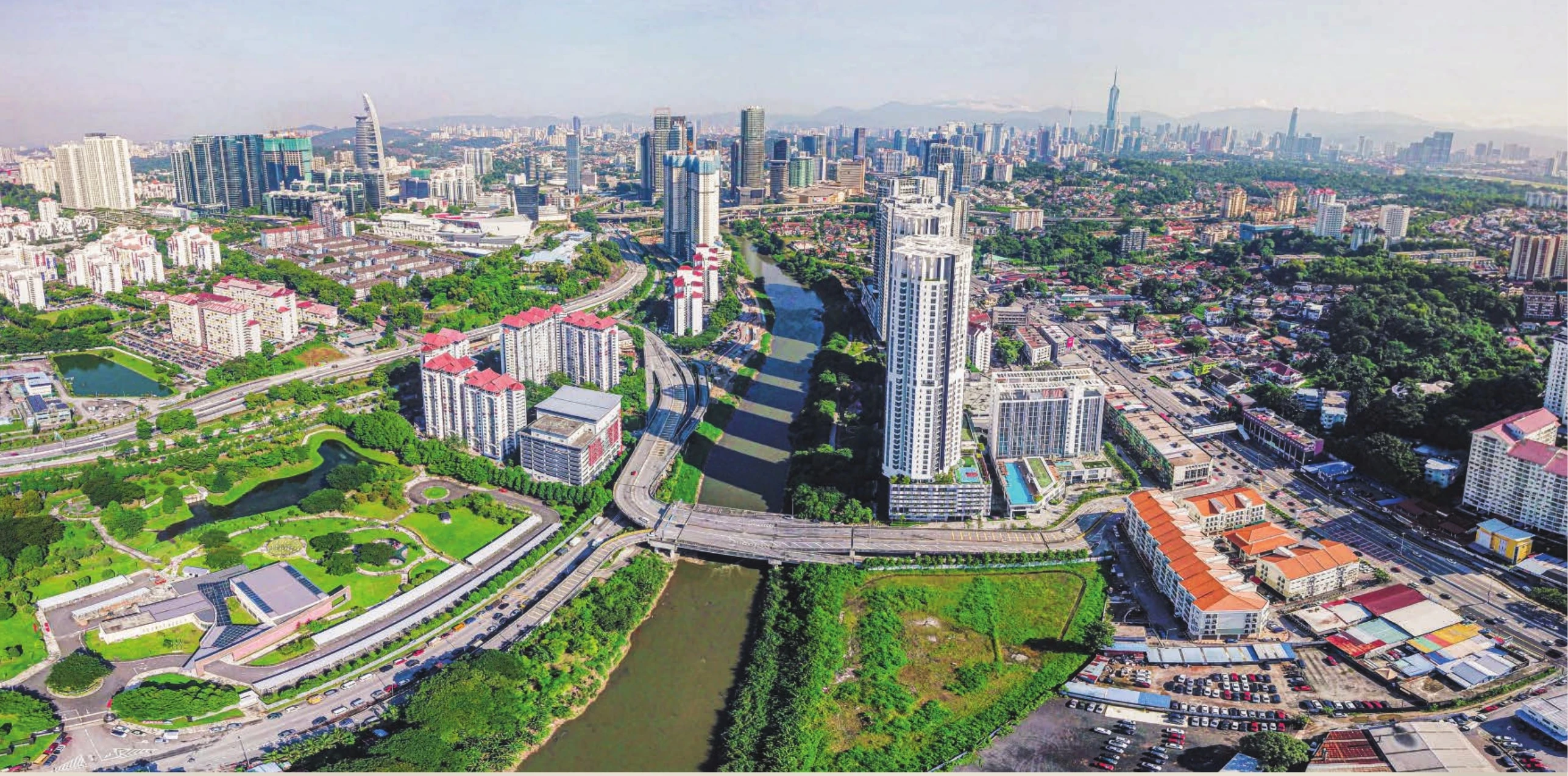 Aerial view of the dedicated link bridge and surrounding Seputeh district