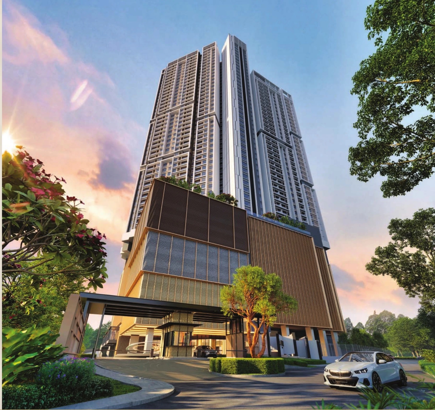 Artist impression of the tower arrival and landscaped frontage